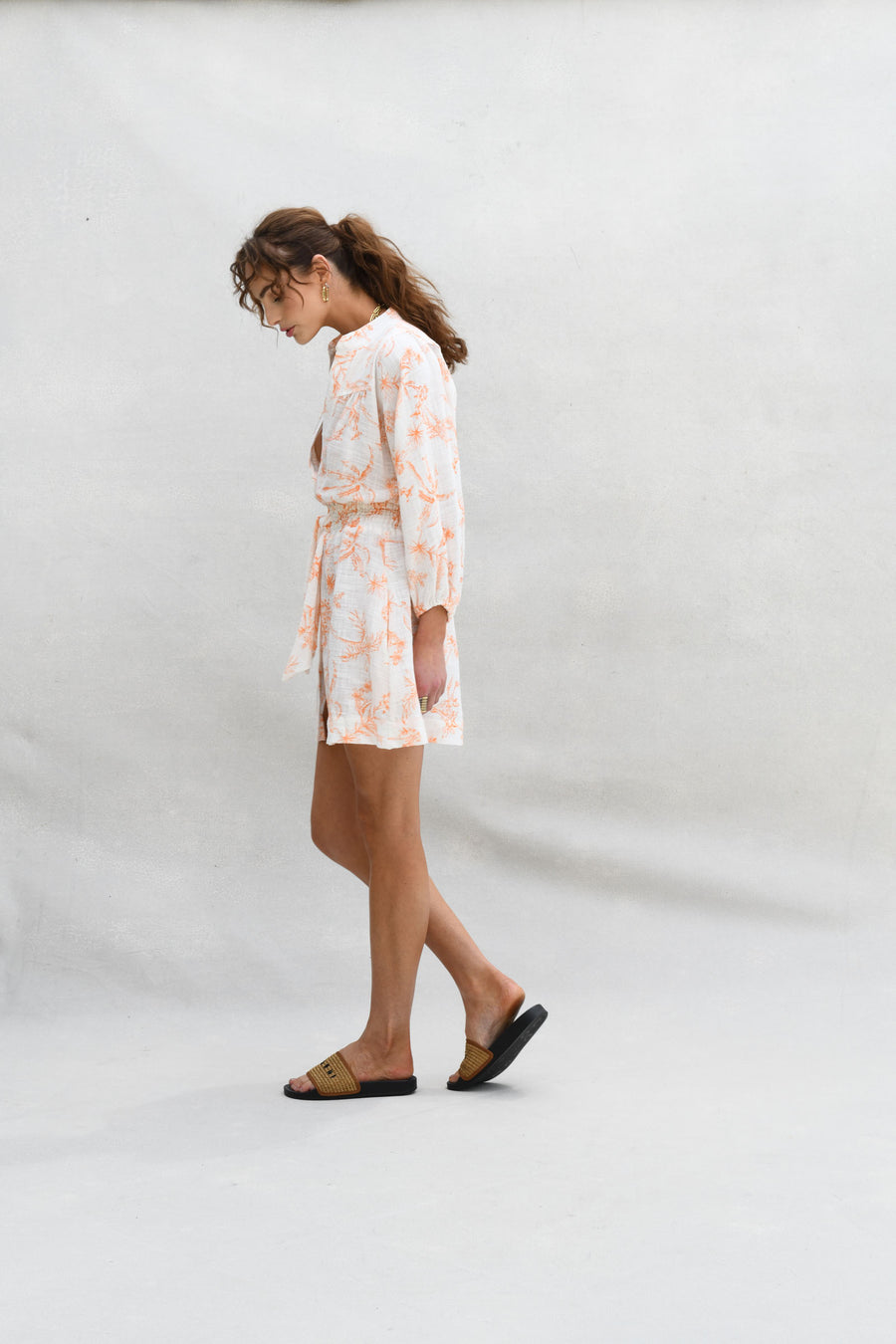 Pia Mini Dress : Orange Tropical Leaf