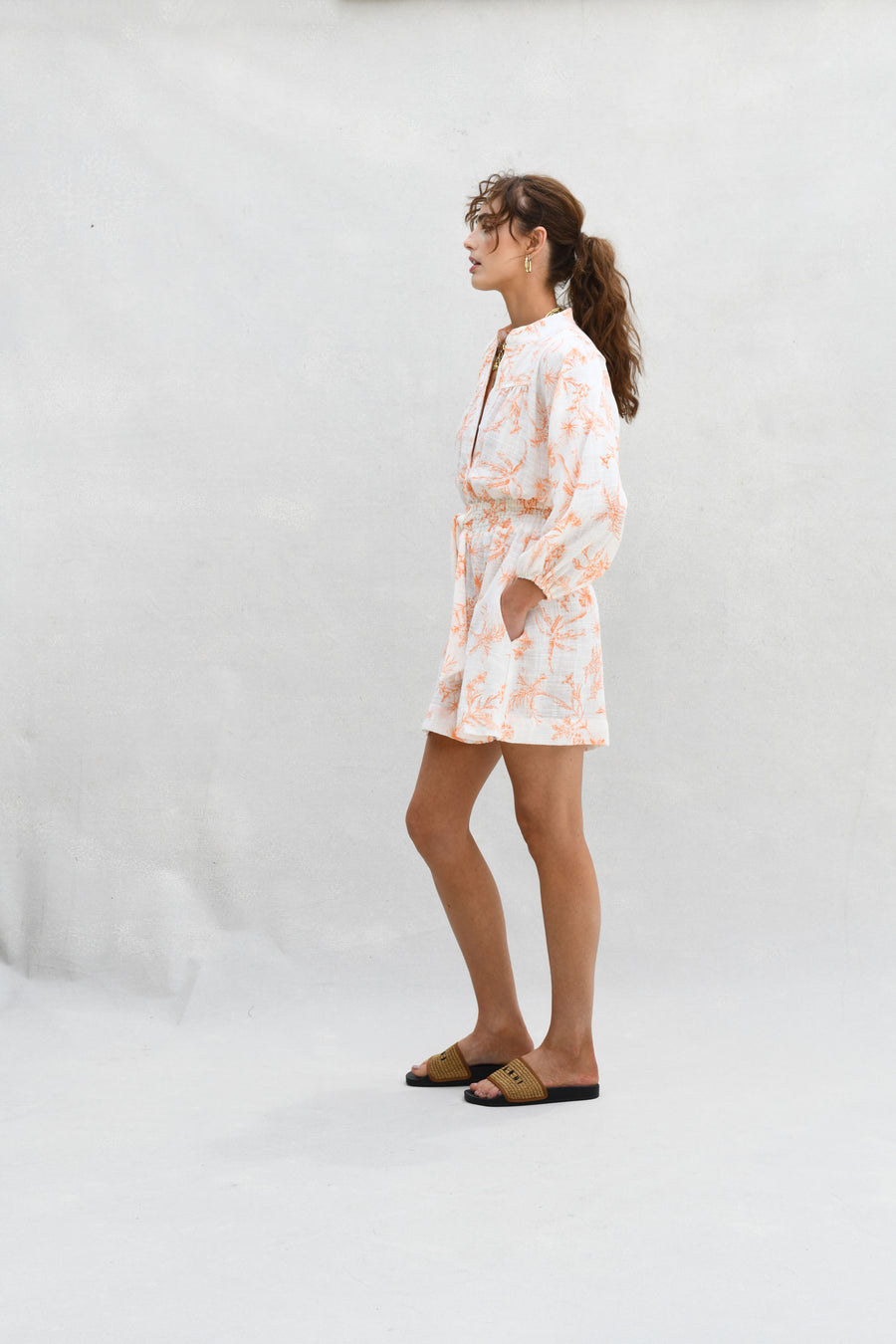 Pia Mini Dress : Orange Tropical Leaf