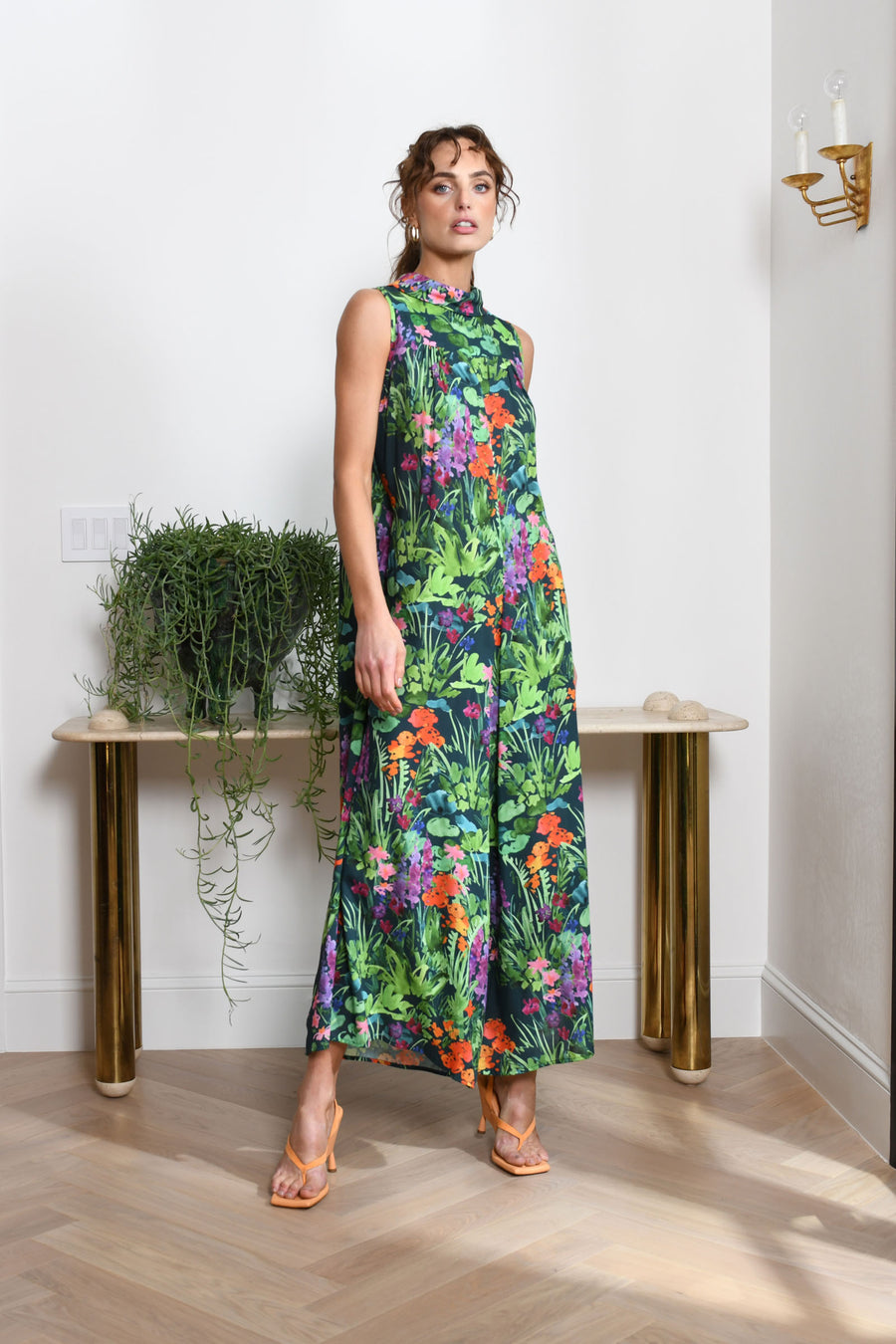 Malibu Jumpsuit : Teal Garden Print