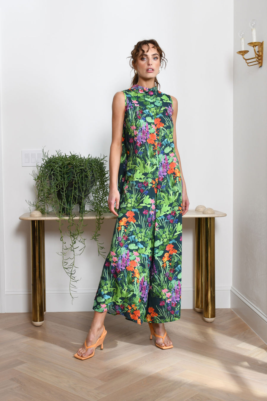 Malibu Jumpsuit : Teal Garden Print