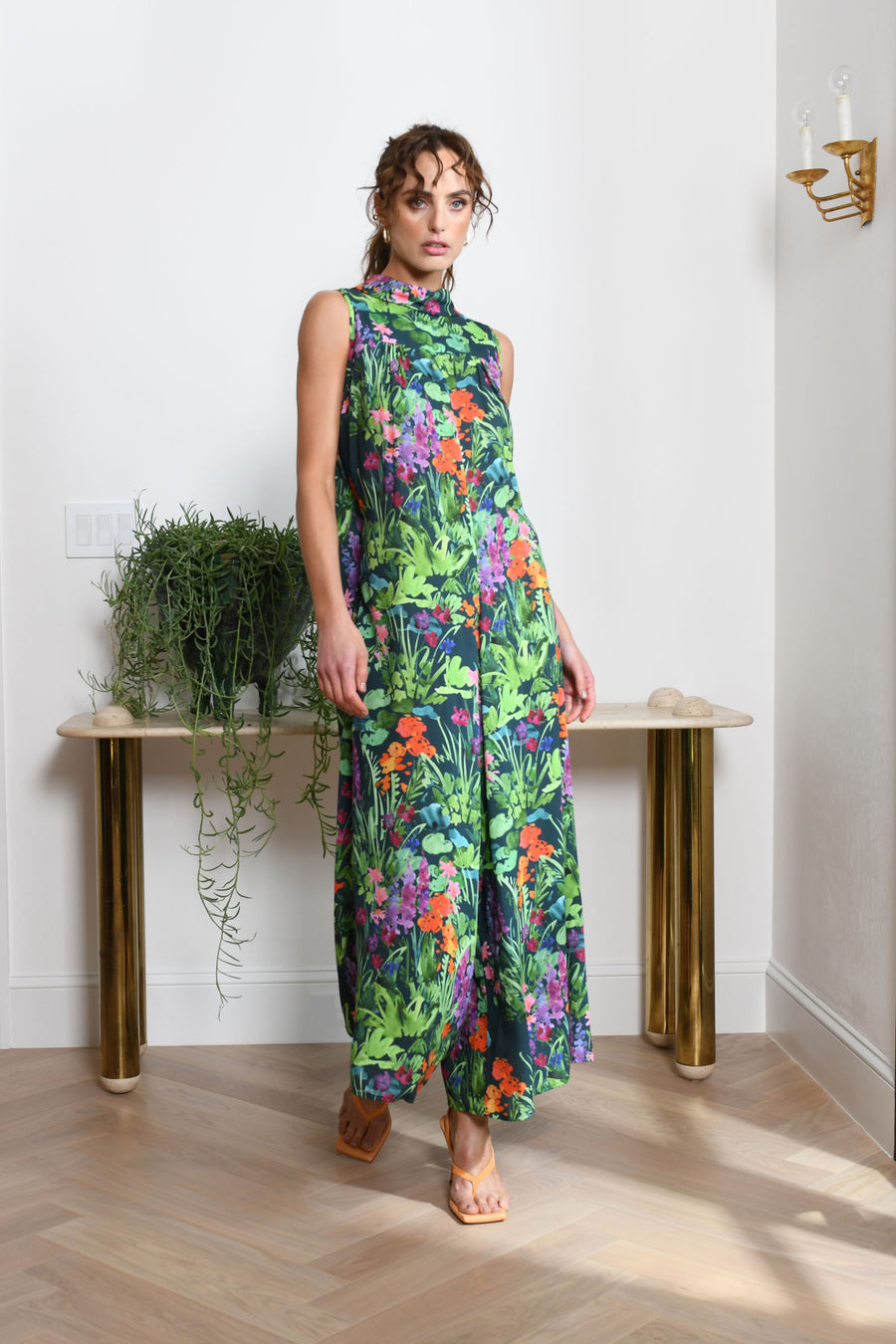 Malibu Jumpsuit : Teal Garden Print