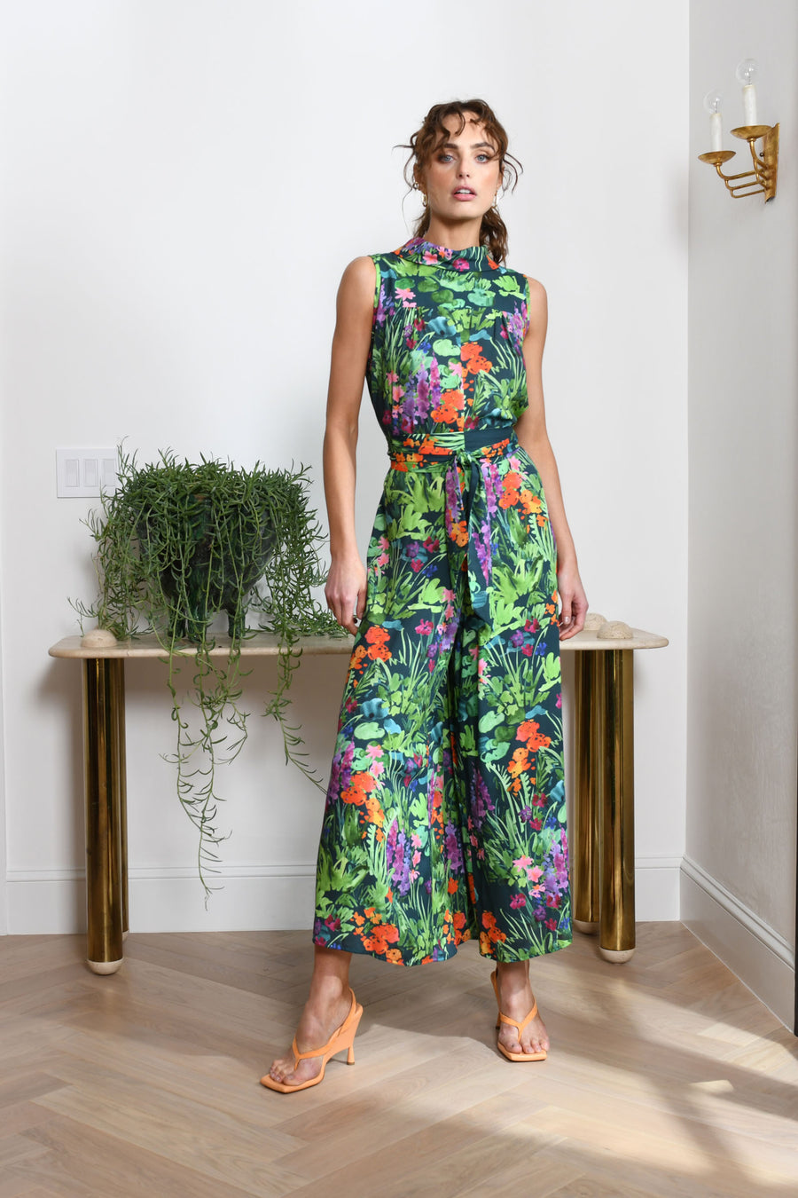 Malibu Jumpsuit : Teal Garden Print