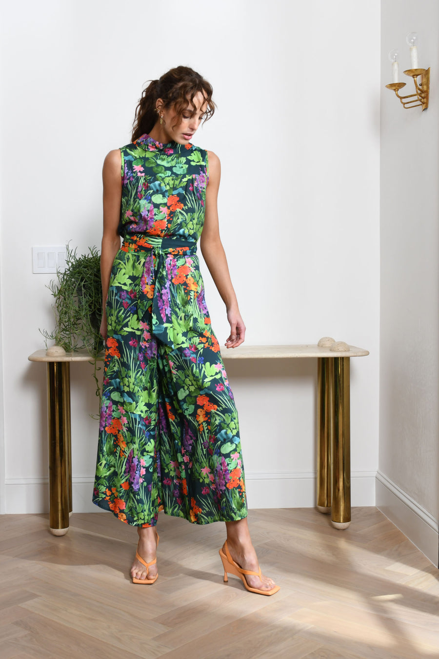 Malibu Jumpsuit : Teal Garden Print