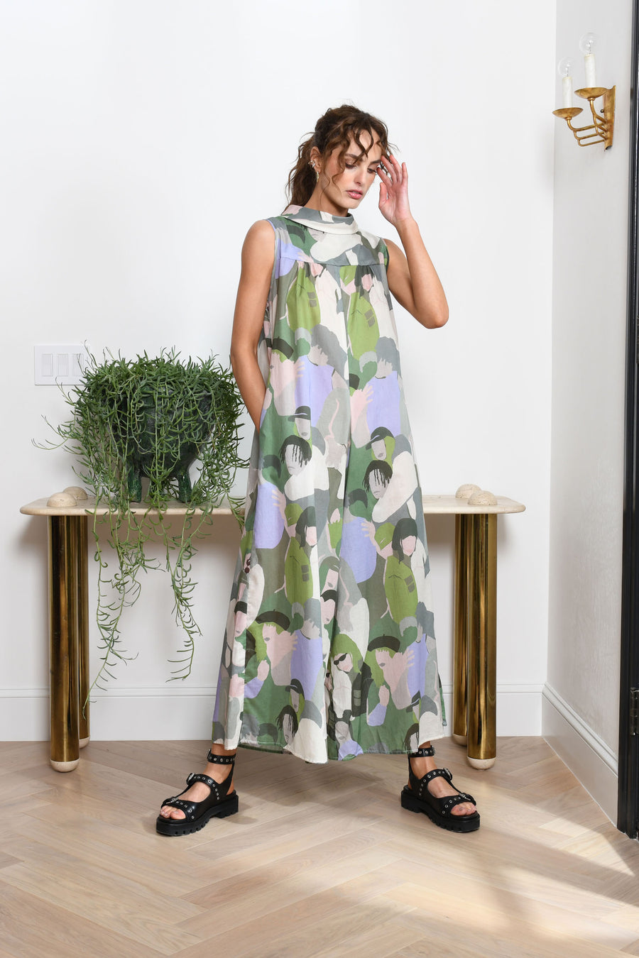 Malibu Jumpsuit : Green Lavender with Faces