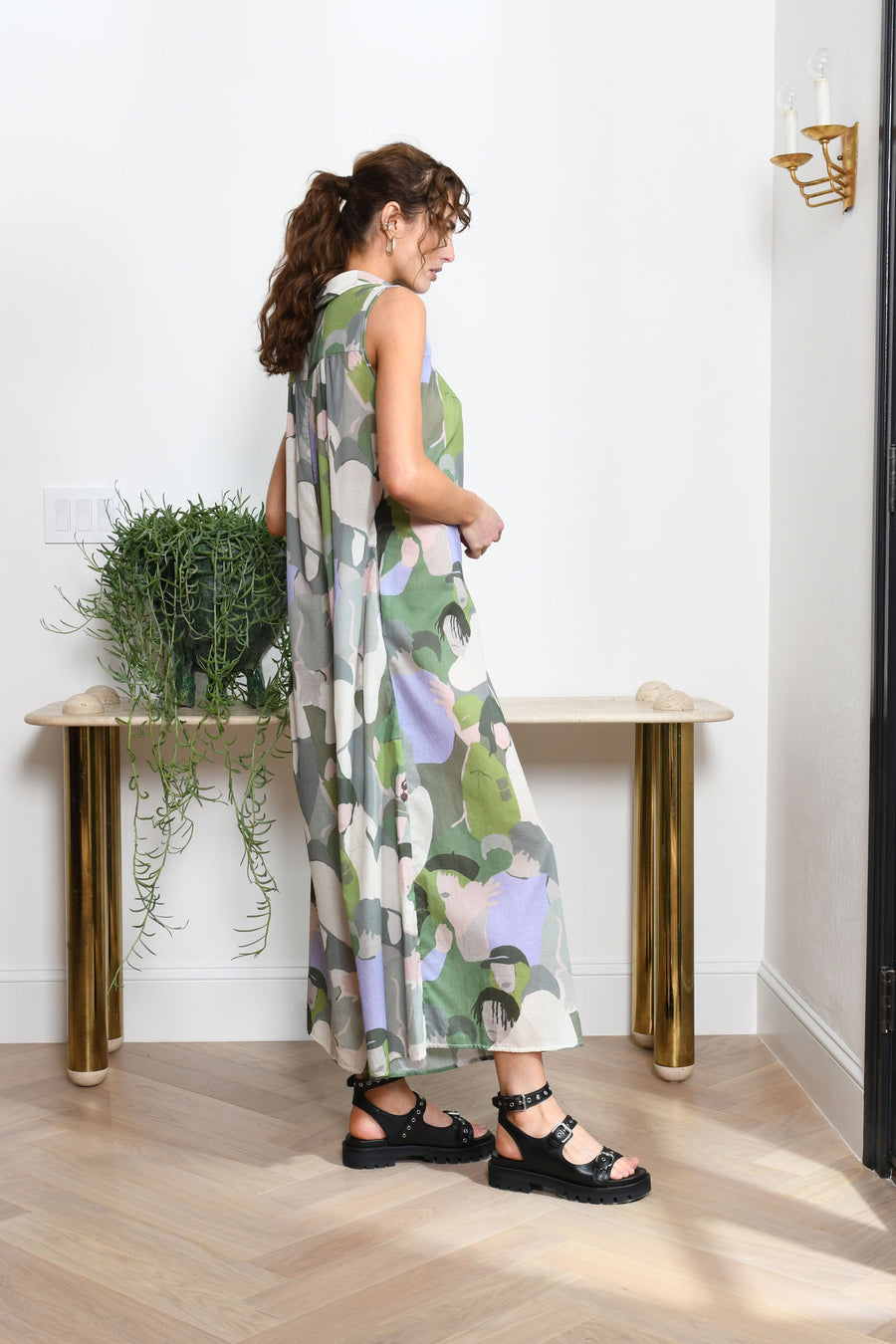 Malibu Jumpsuit : Green Lavender with Faces