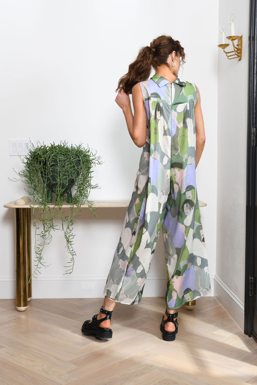 Malibu Jumpsuit : Green Lavender with Faces