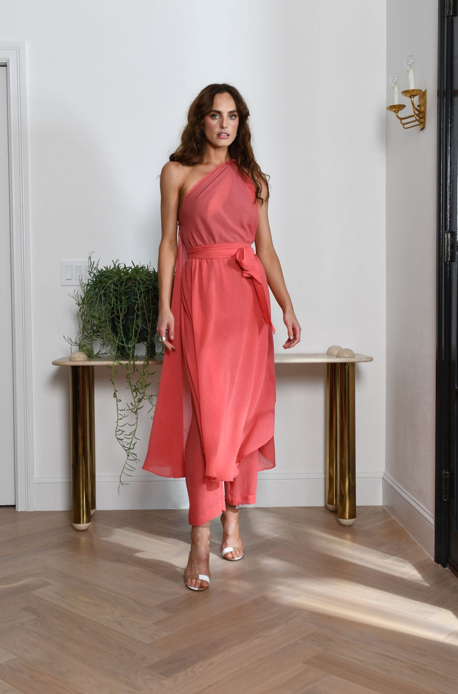 Capri Three Piece Pant Set : Coral Seersucker Silk – Julie Harrah