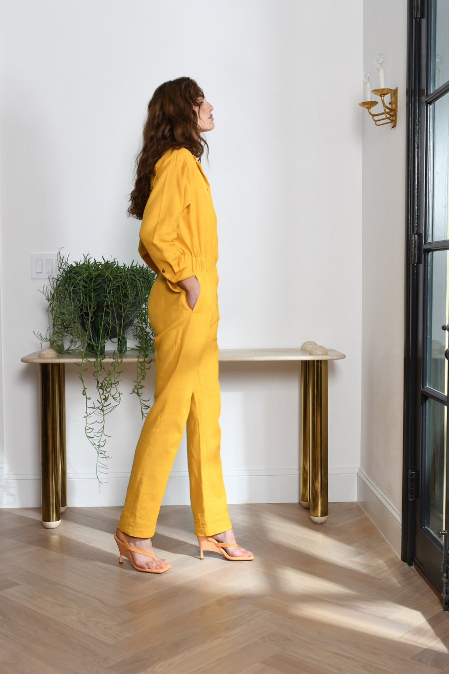 Flightsuit Long Sleeve : Mustard Raw Silk