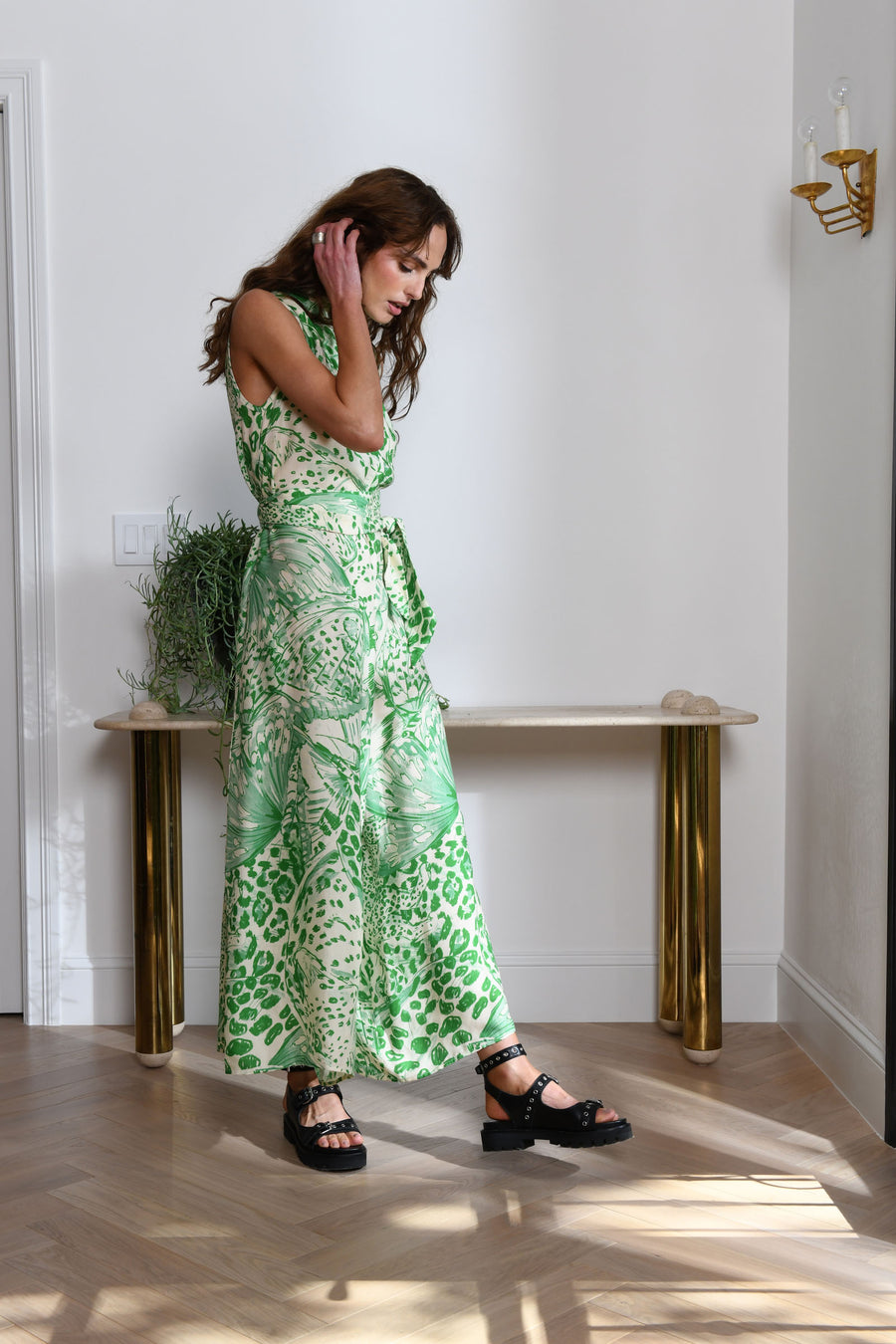 Malibu Jumpsuit : White & Green Leopard