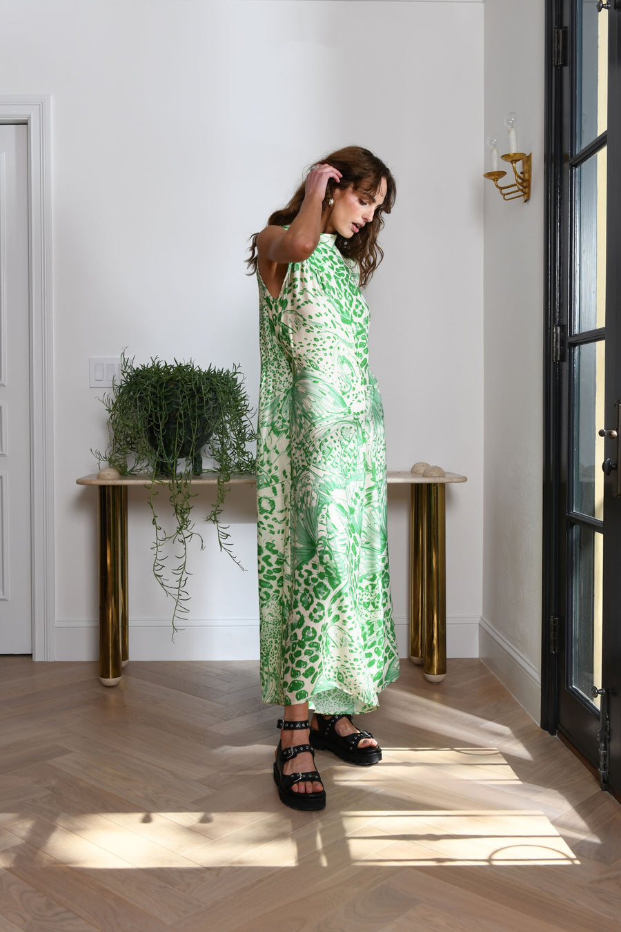 Malibu Jumpsuit : White & Green Leopard