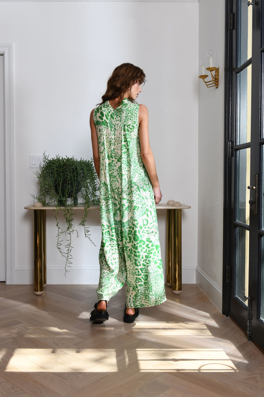 Malibu Jumpsuit : White & Green Leopard