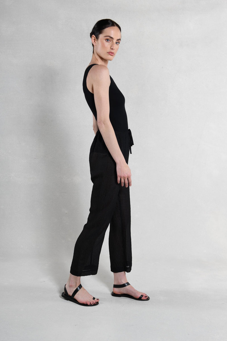 Drawstring Pants : Black Seersucker