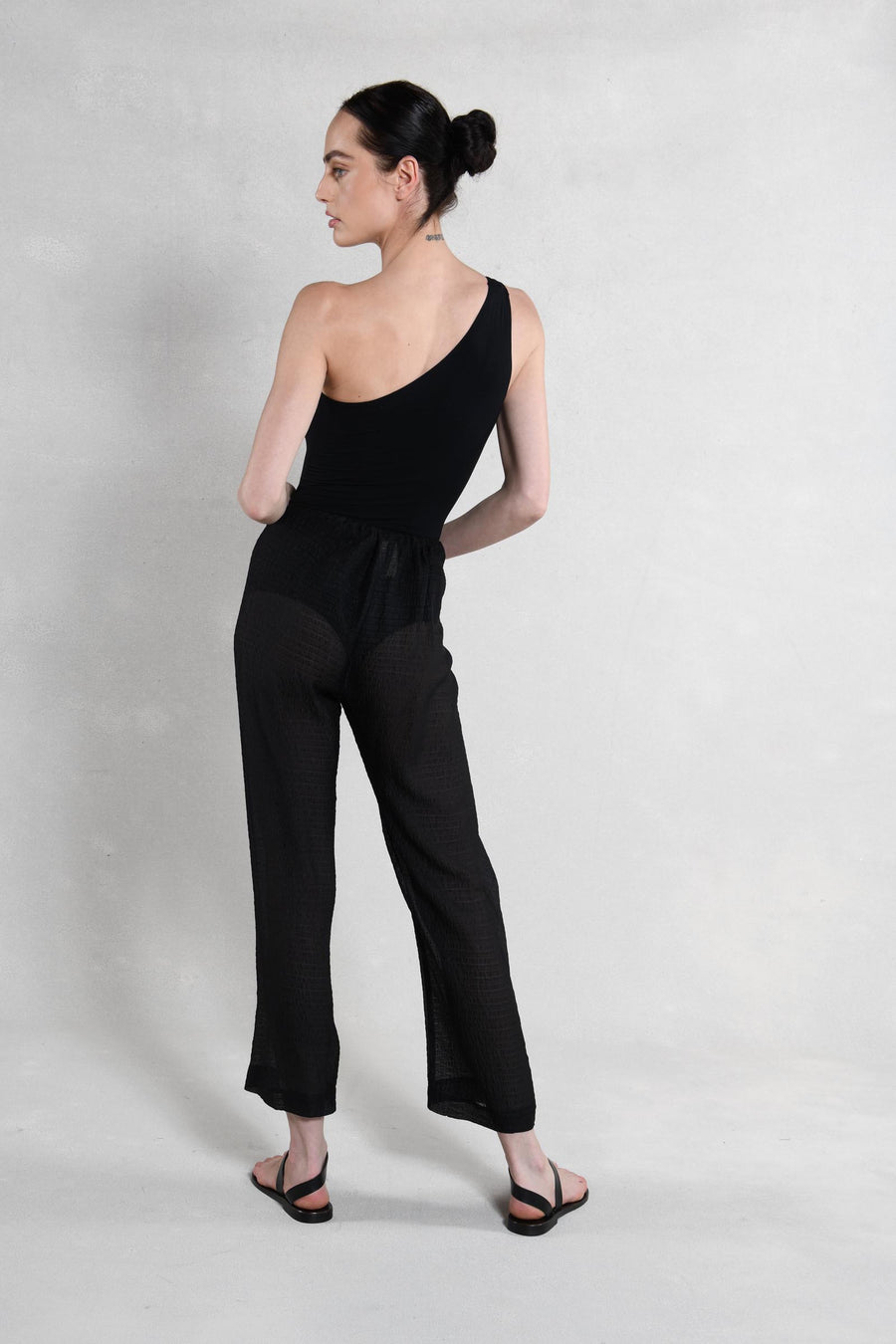 Drawstring Pants : Black Seersucker