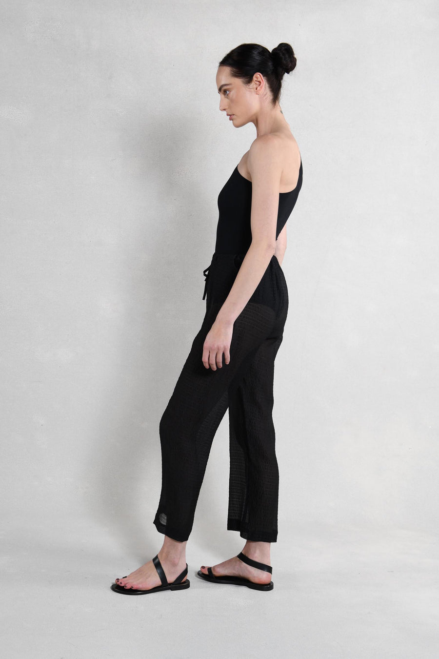 Drawstring Pants : Black Seersucker