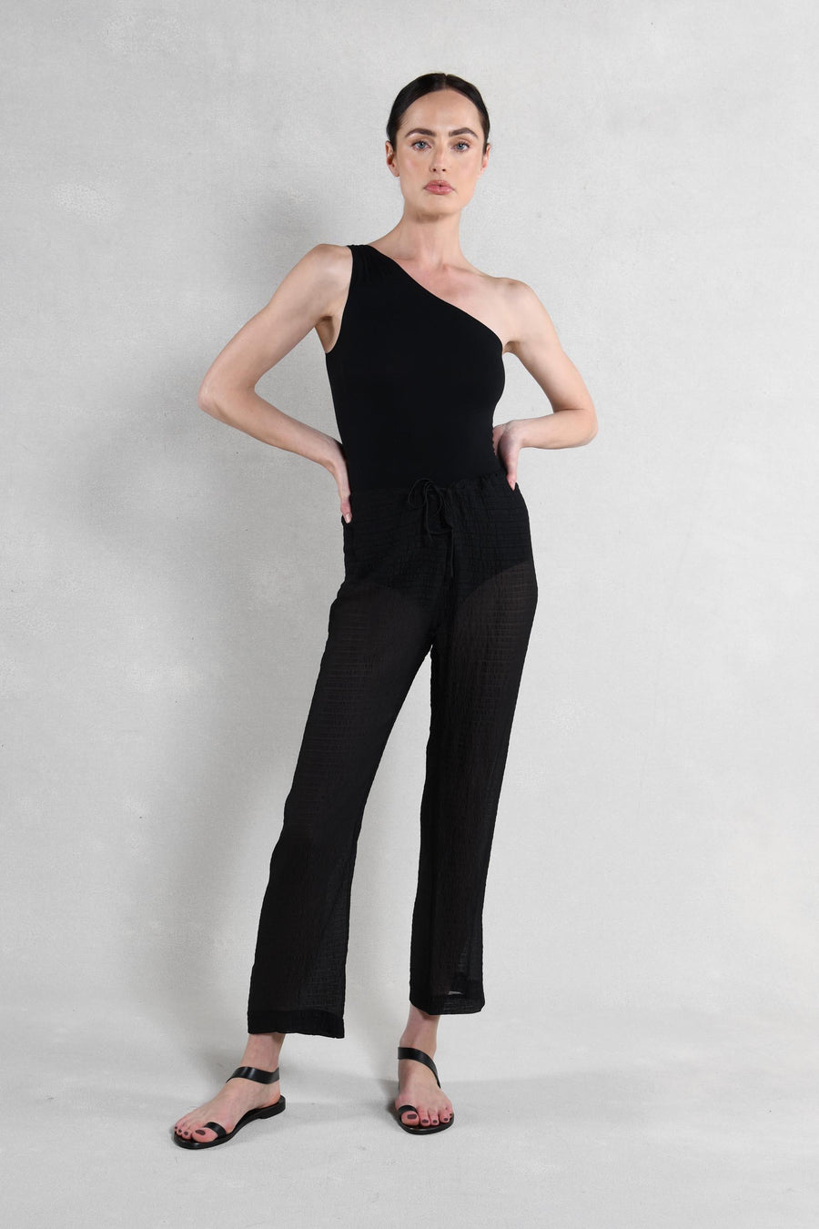 Drawstring Pants : Black Seersucker