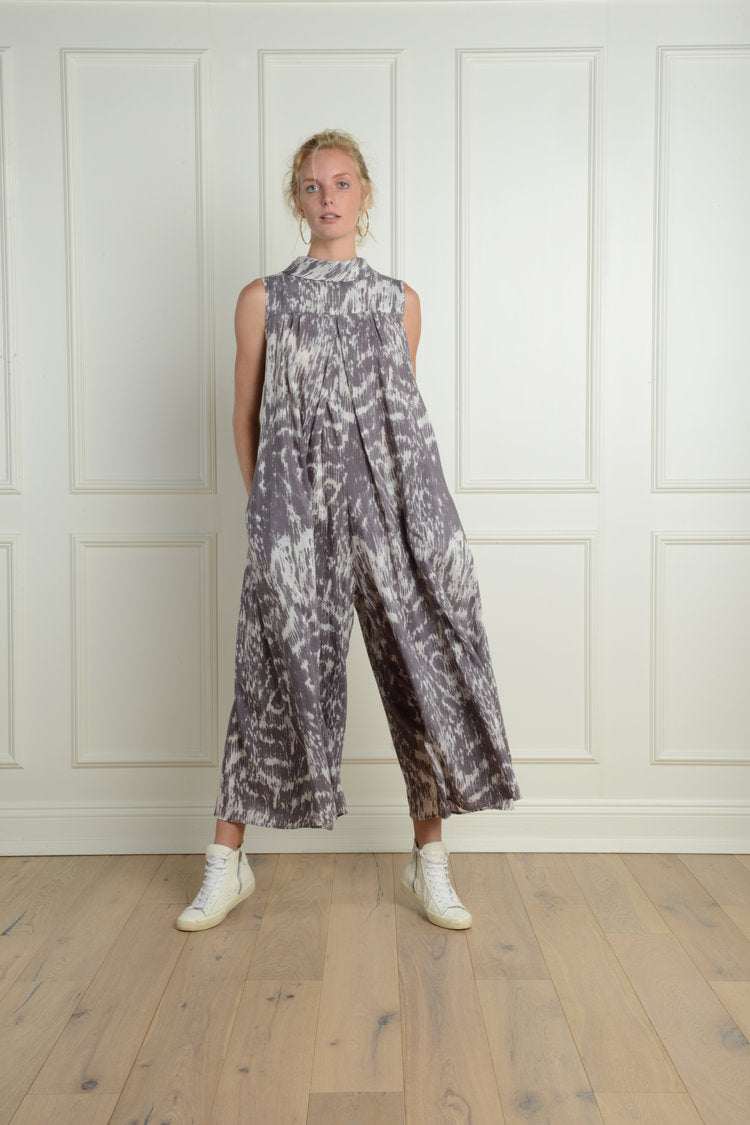 Malibu Jumpsuit : Grey Tie-Dye Ikat