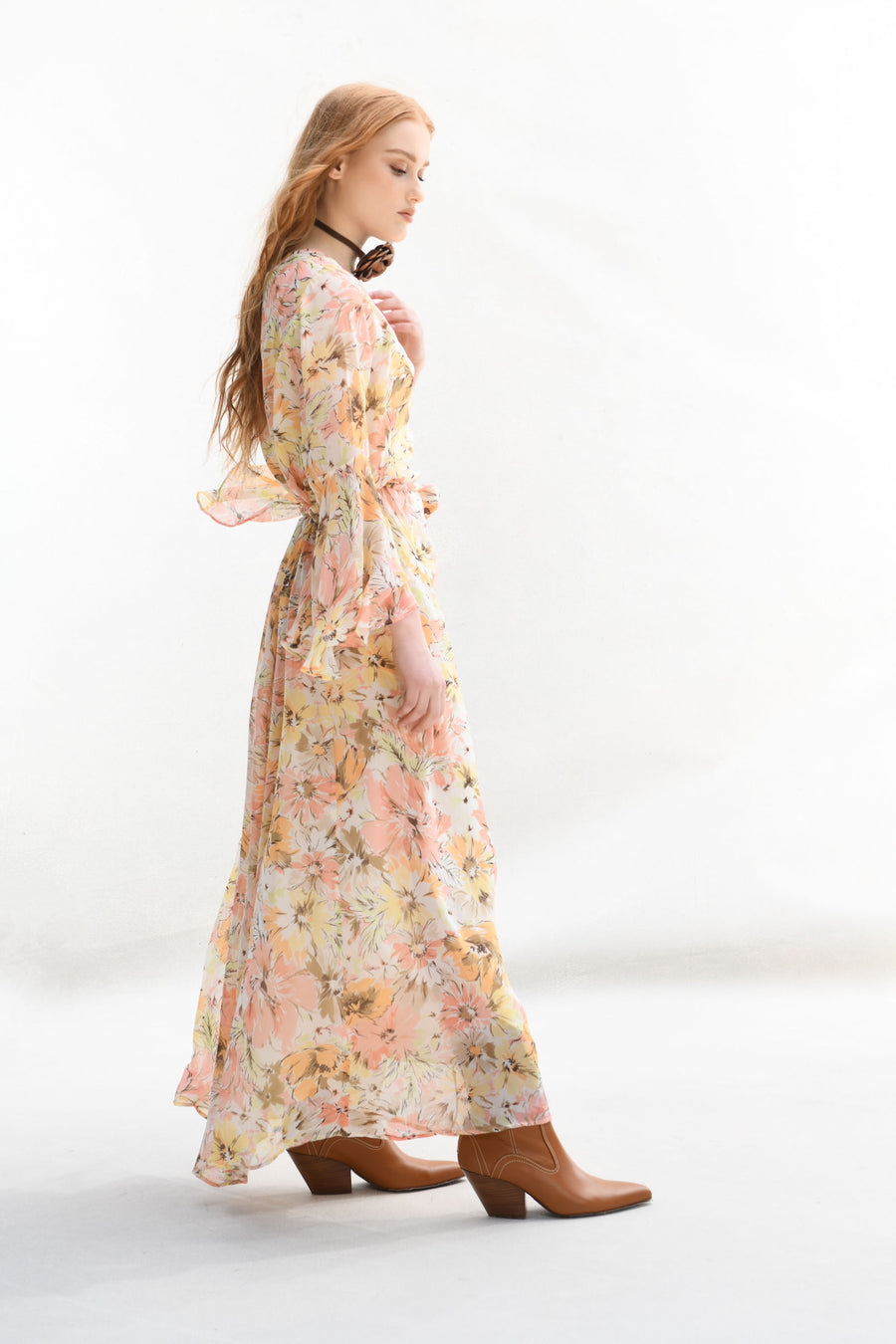 Florence : Pale Peach Yellow Floral “Avery”