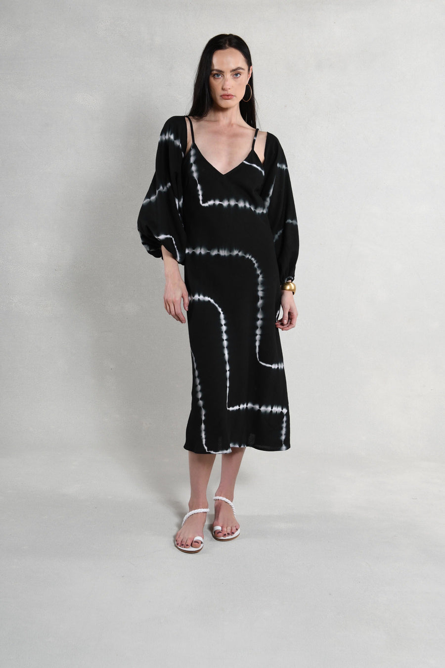 Candace Wrap Top & Slip Dress : Black & White Tie Dye Burlap