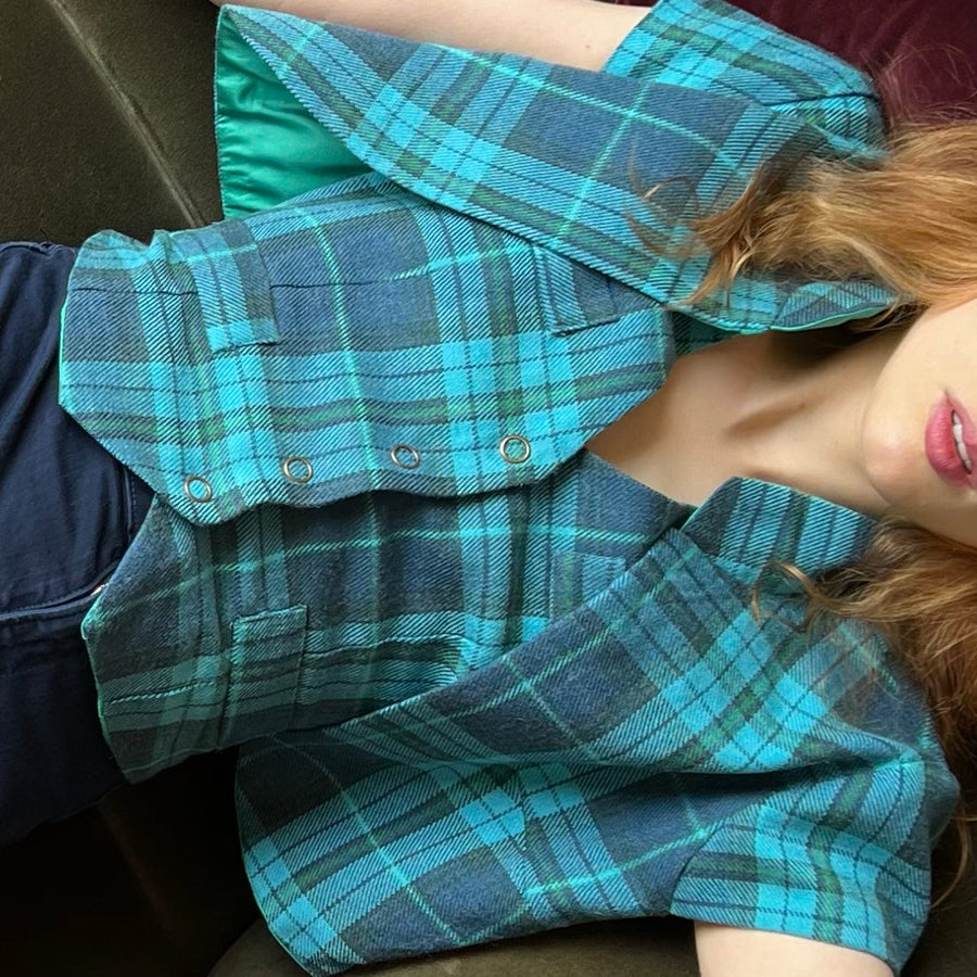 Darcy Vest : Turquoise Teal Plaid