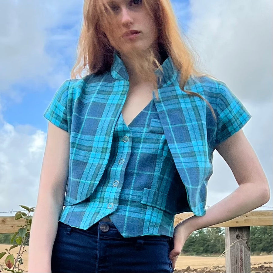 Darcy Vest : Turquoise Teal Plaid